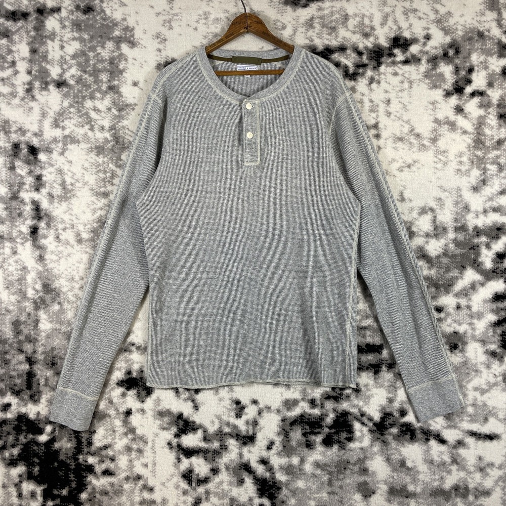 Wallace & Barnes Thermal Henley Shirt Mens Size Extra Large Tall Gray Waffle Kni